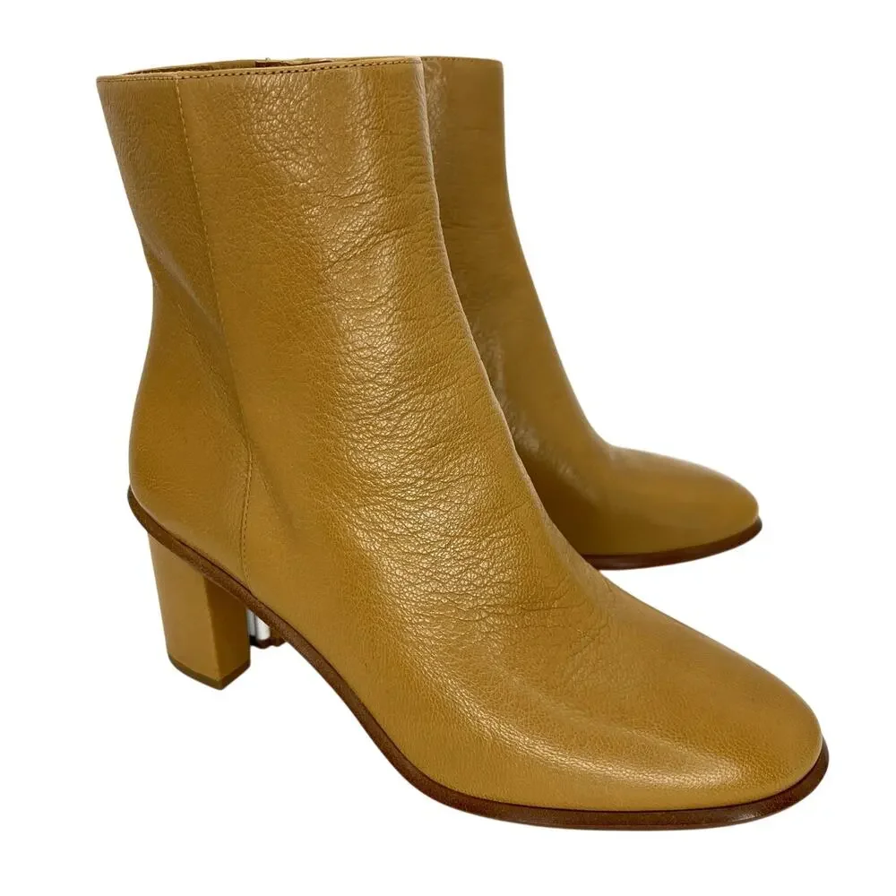 Tory Burch Brooke Stamped Heel Leather Ankle Bootie Boots Caramel Tan 8.5 NEW